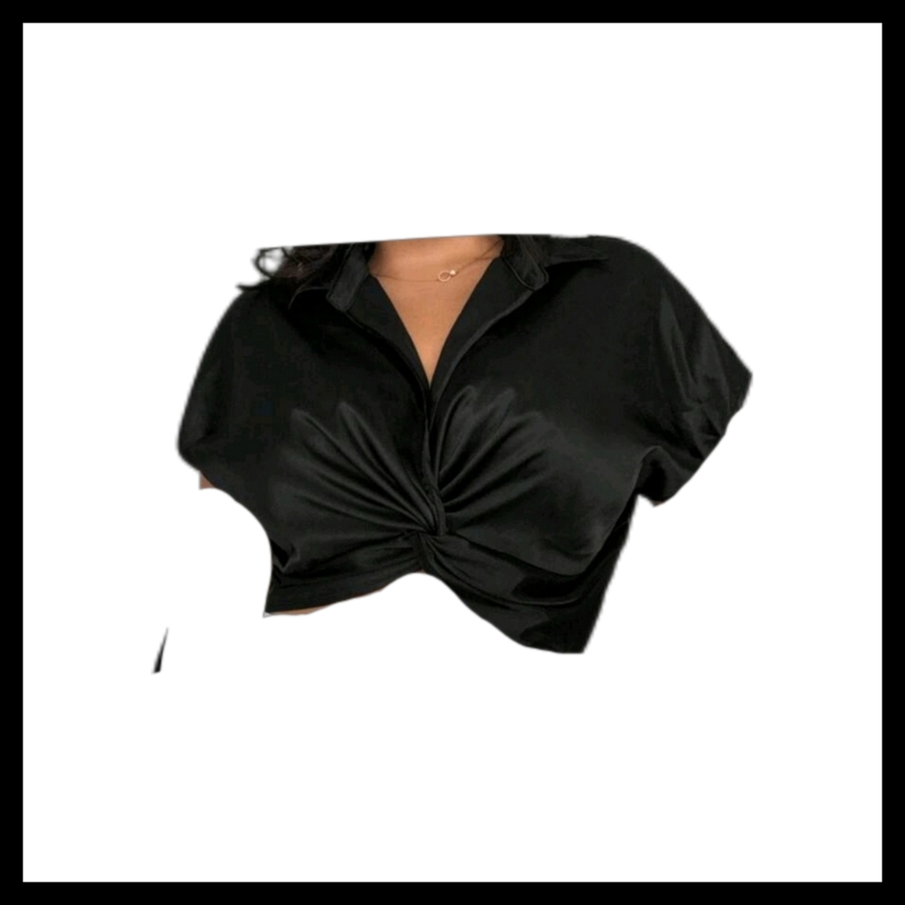Shein Front Twist Collared Cropped Blouse